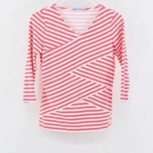 J MCLAUGHLIN Womens Nicola Catalina Cloth Top Sz XS Coral Pink Stripe 3/4 Sleeve
